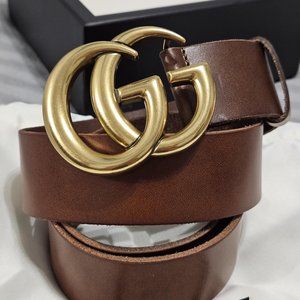 GUCCI Brown Leather GG Belt Gold Buckle